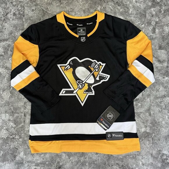 Pittsburgh Penguins Jersey XL Brand New YOUTH Fanatics NHL Black Yellow Hockey - Picture 1 of 6